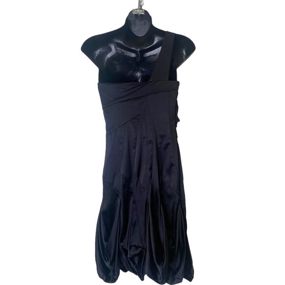 Karen Millen Black Silk One Shoulder Pleated Handkerchief Skirt Cocktail Dress - Picture 5 of 8